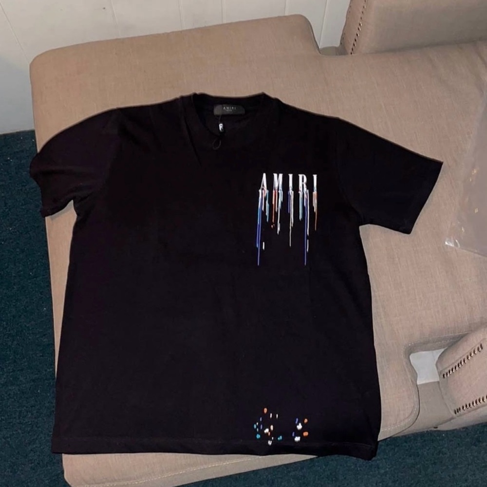 AMIRI Black Tee with Colorful Drip Design
